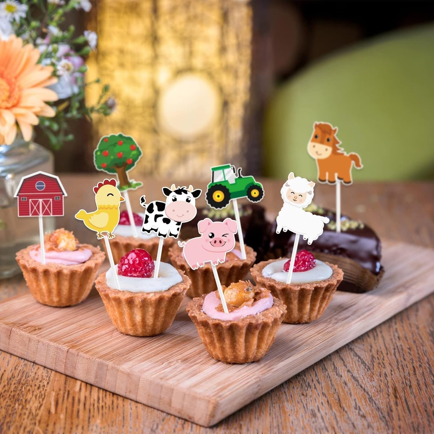 WERNNSAI 36 PCS Farm Cupcake Toppers Farm Animal Birthday Decorations image 4
