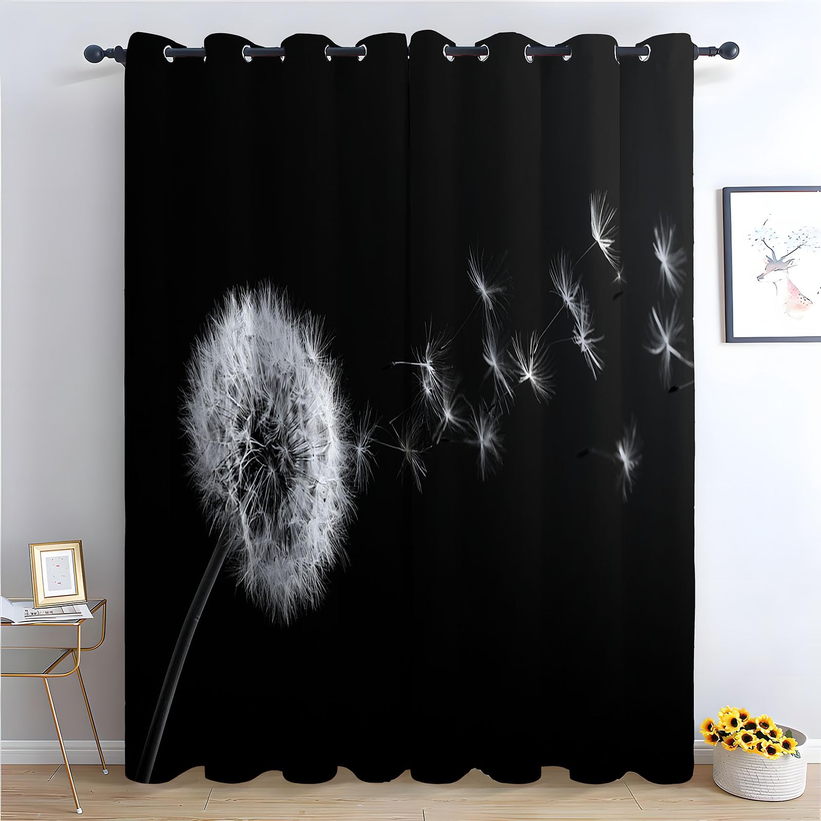 WQBQKKX Abstract Line Curtains Eyelet Plant Green Patterned Curtains Vintage Art Deco Drapes Thermal Insulated Room Darkening Curtain-52 W x 108" L (Pack of 2)