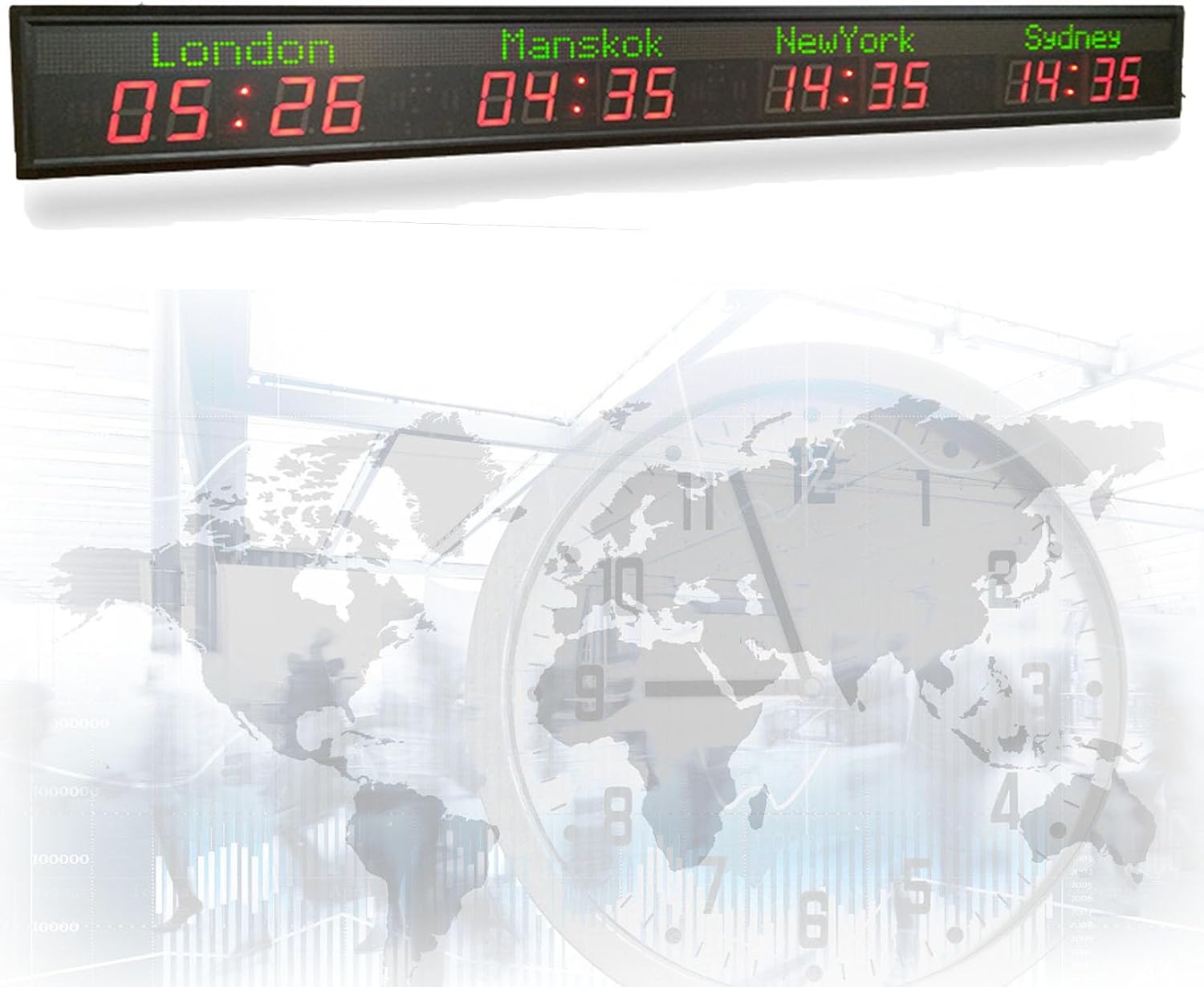 3/4/5/6 Cities World Clock, World Time Zones Clock, LED Digital Full Color Multiple Time Zones Clock,Brightness Adjustment, for Hotels/Enterprises/airports,4time