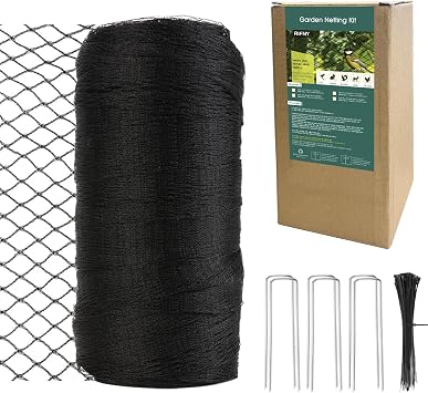 Garden Netting, RIFNY 8 15m Bird Netting for Garden Outdoor Patio Plants, Heavy Duty Moven Mesh with Ties and Staples Protected Fruit Trees Blueberry from Chickens Pond Leaf