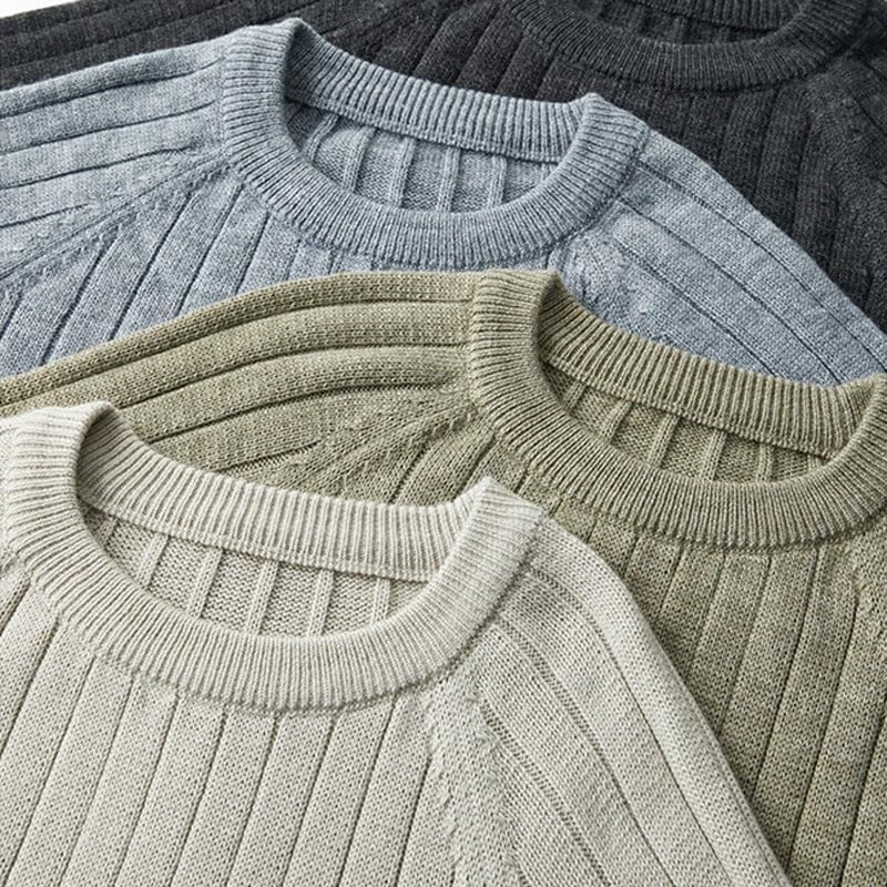 Men's Long Sleeved Round Neck Autumn Winter Pullover Sweater Wool Knit Sweater Gray