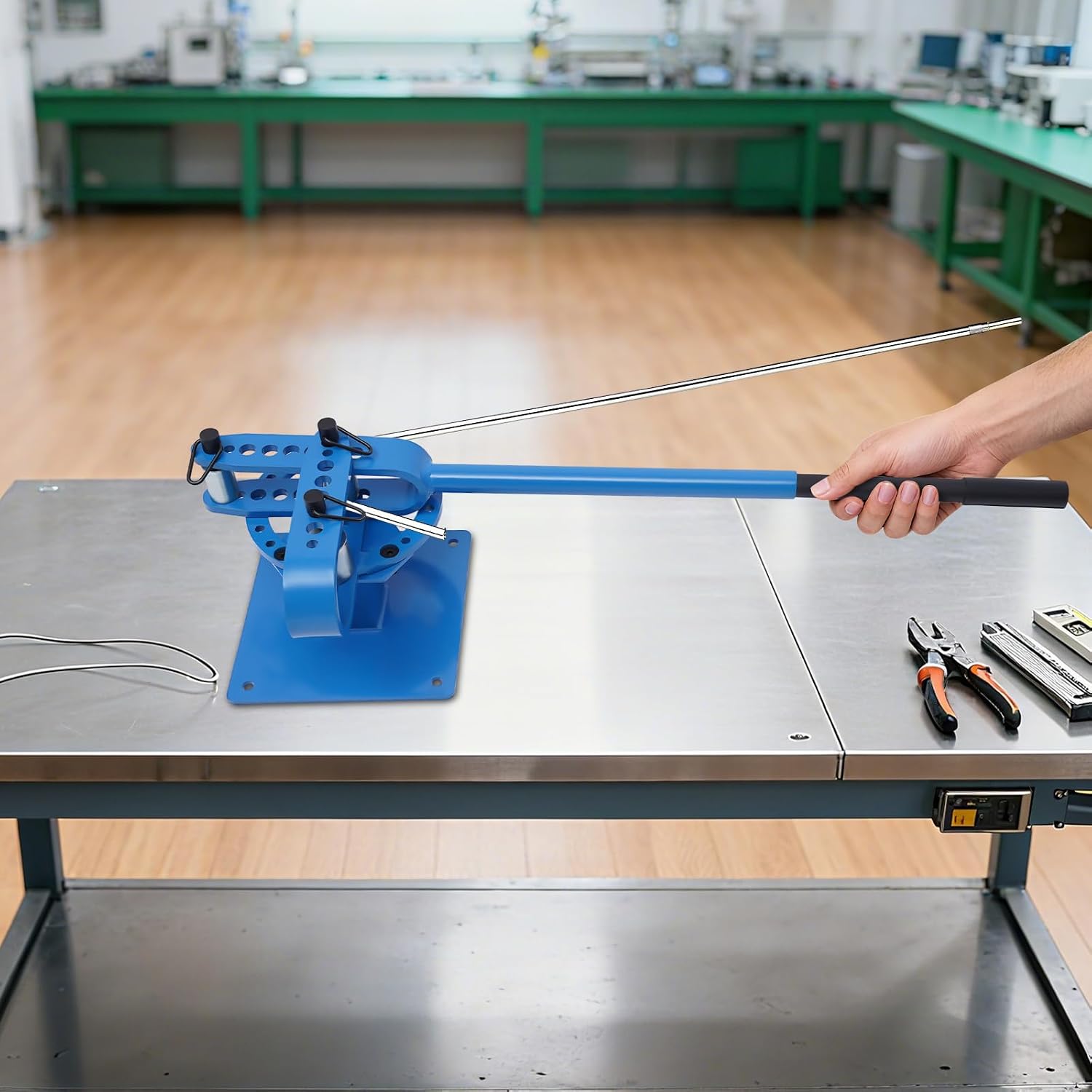 YP-9 Manual Bender, Manual Pipe Bender 1"-3" Heavy Duty Round Square Bar Metal Bender with 7 Bending Dies, Metal Rod Bar Bender Bending Tool for Construction Site Auto Repair