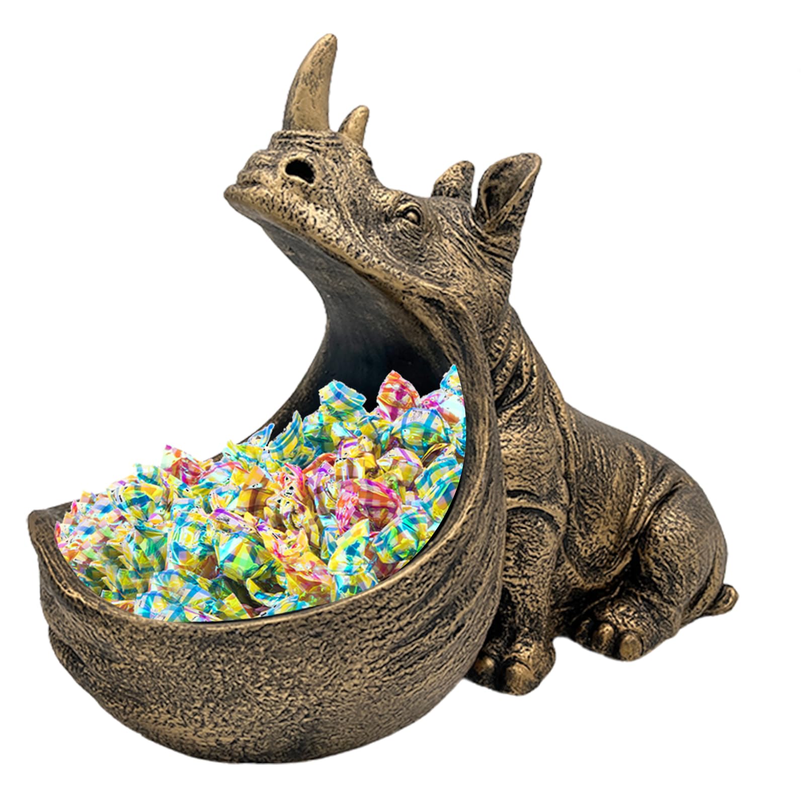 aboxooRhino Statue Home Decor Resin Figurine Funny Candy Dish,Key Bowl,Big Mouth Sculpture Table Art Decoration Sundries Container Storage Box,Office Desk,Livingroom(Gold)