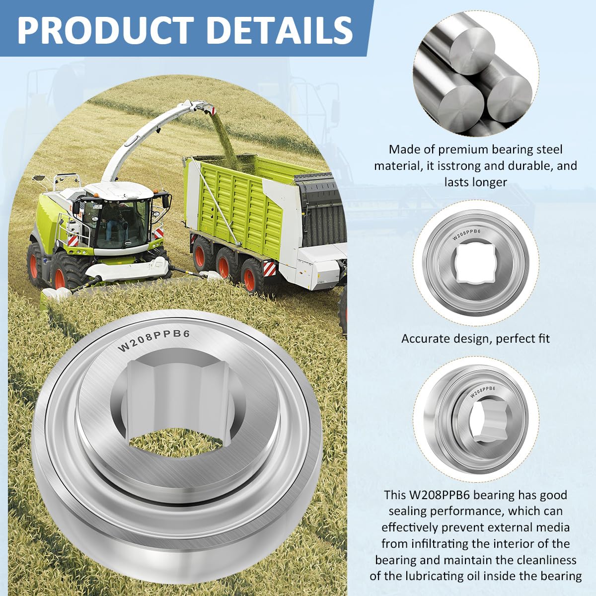 W208PPB6 Disc Harrow Bearing 1" Square Bore Replaces DS208TT6 16S5-208E3 1AS08-1 G11079 14-22-63 T15820 710152 11025130M1 6519831 834367M1 20H5836 552-207