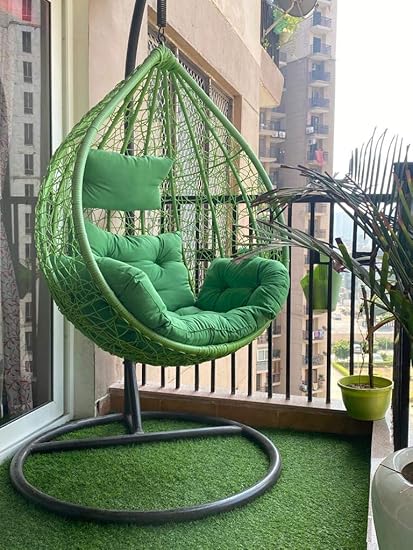 Pratham India Single Seater Swing Chair with Stand & Cushion & Hook Outdoor/Indoor/Balcony/Garden/Patio