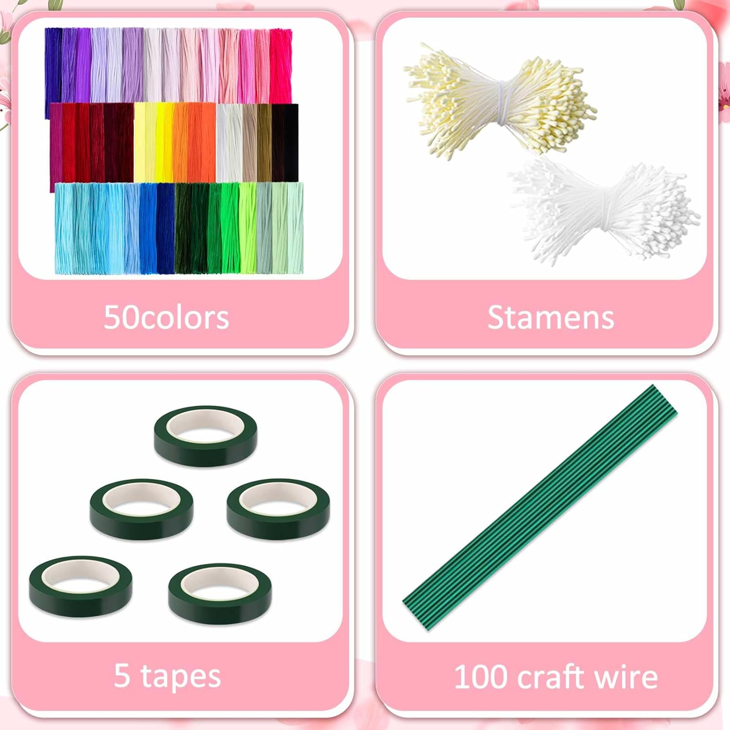 Peryiter 5000 Pcs 12 Inch Craft Pipe Cleaners Fluffy Chenille Stems Bulk with 100 Flower Stems 5 Tape and 720 Stamens for DIY Art Projects Creative Gift Wrapping Party Decorations (50 Colors)