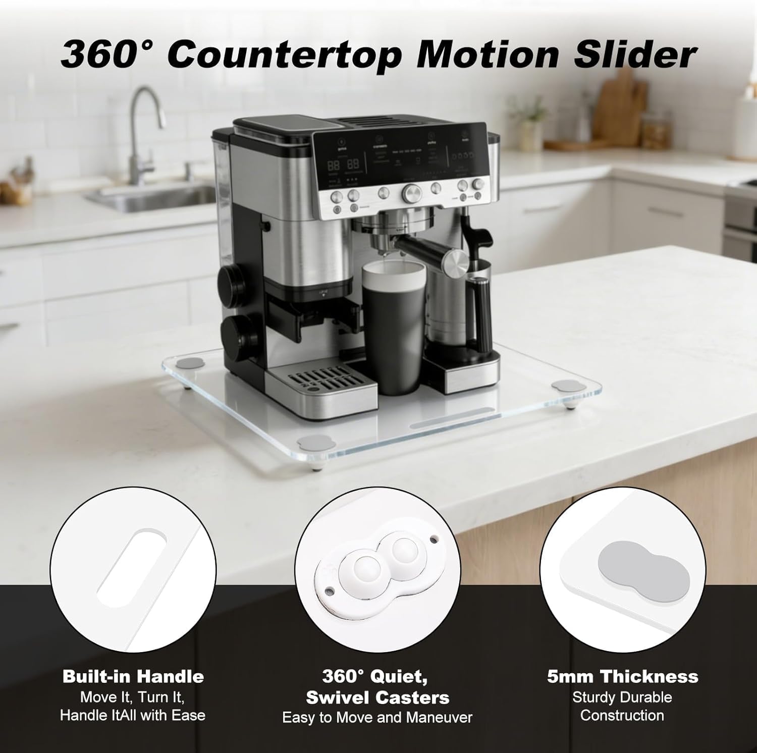 Acrylic Appliance Slider Compatible with Ninja Espresso Machine, 360° Rolling Sliding Tray for Ninja ES601 ES701 Coffee Maker, Coffee Pot Slider Tray for Countertop Appliances 13.4" x 15.4"
