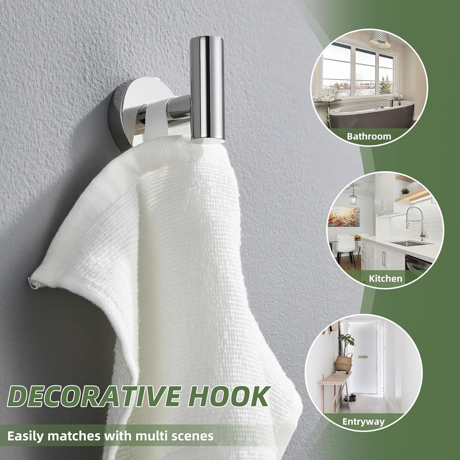 APLusee Polished Chrome Swivel Towel Bar, Towel Hook Bundle, 304 Stainless Steel Heavy Duty Wall Mounted image 2