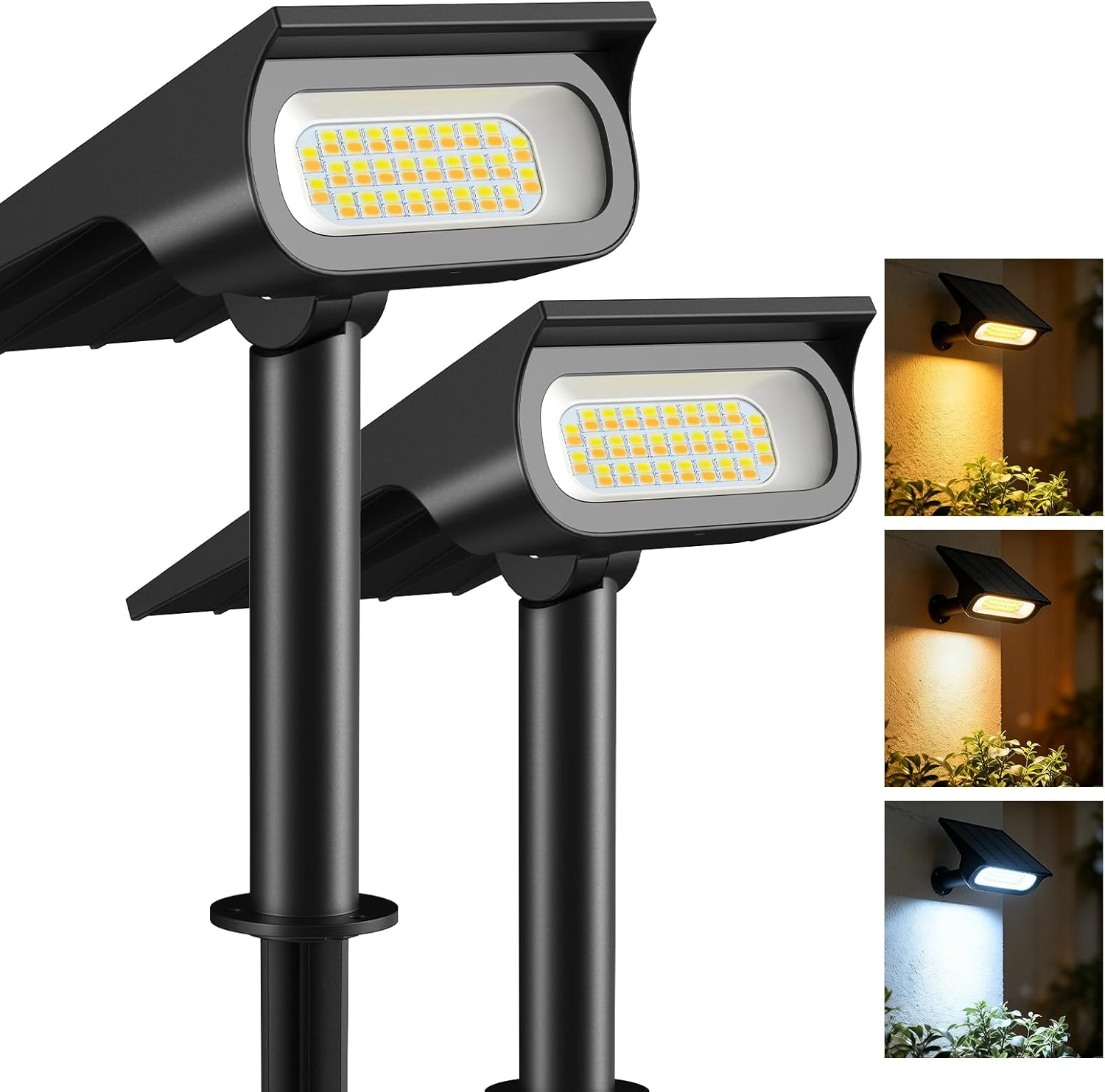 Solar Light Outdoor Waterproof IP65, 56 LED 3 Color Modes Solar Spot Lights Outdoor, Solar Powered Garden Lights for Outside Landscape Pathway Yard House Patio Garage Driveway Tree, 2Pack