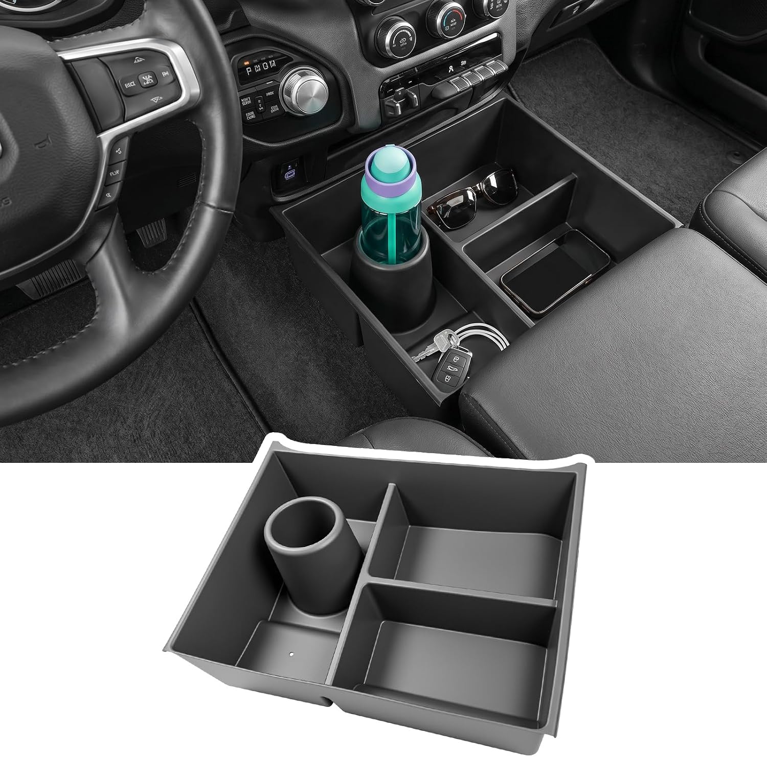Center Console Floor Organizer for 2013-2025 Ram 1500-5500 Classic