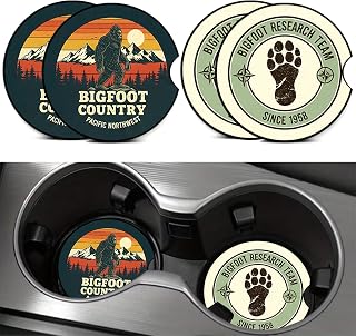 4PCS Compatible with Bigfoot Print Car Coasters Cup Holders Neoprene 2.75" | Universal Anti-Slip Rubber Mat Car Accessories Interior Decor with Finger Slot, Gifts for Women Men Adventure Lover Dad