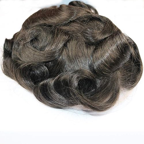 Miniatura 4 de Peluca de cabello humano natural tipo tupé francés con sistema de peluca de cabello humano PU, prótesis capilar con micronudos para hombre (8 x 10,