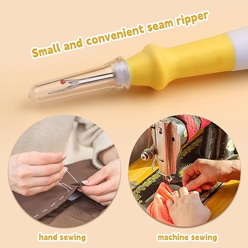 Miniatura 7 de Juego de 5 piezas de desgarrador de costuras de agarre ergonómico, juego de desgarradores de costuras amarillas para coser, herramienta de