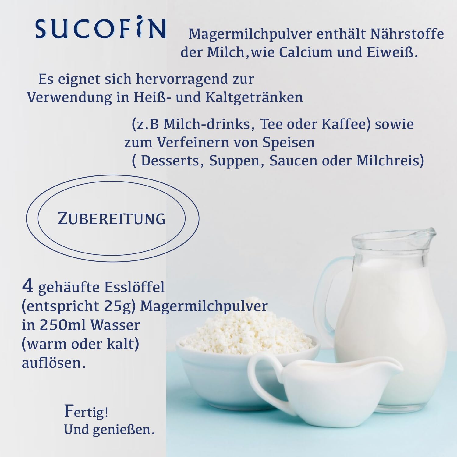 SUCOFIN Odtłuszczone mleko w proszku 27 x 250 g opakowanie ekonomiczne, łatwo rozpuszczalne, idealne jako białka do kawy i do gotowania, pieczenia, musli, deserów, idealne do restauracji, biura, domu,