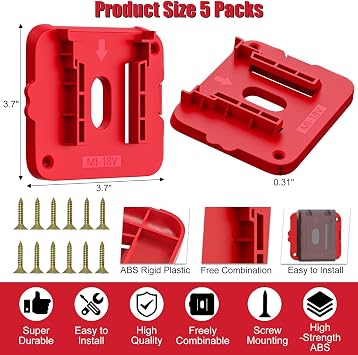 Milwaukee M18 18 V Pil ile Uyumlu Pil Tutucu, Duvara Monte Piller, İş Vanı, Raf, Alet Kutusu için Depolama - 5'li Paket