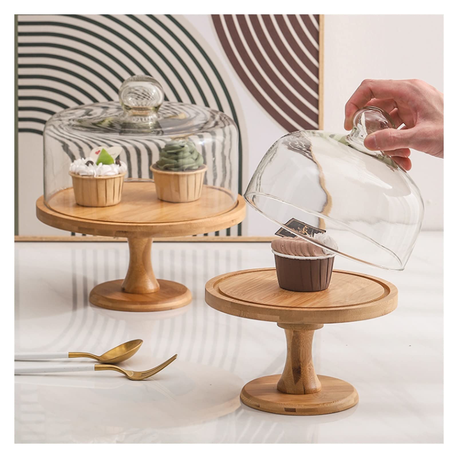SUNESA Présentoir à Gâteau Grand Plateau à gâteau avec Couvercle Couvercle à gâteau en Verre Transparent for Obtenir Le présentoir à Pain Stand de Gâteaux (Color : Bruin)