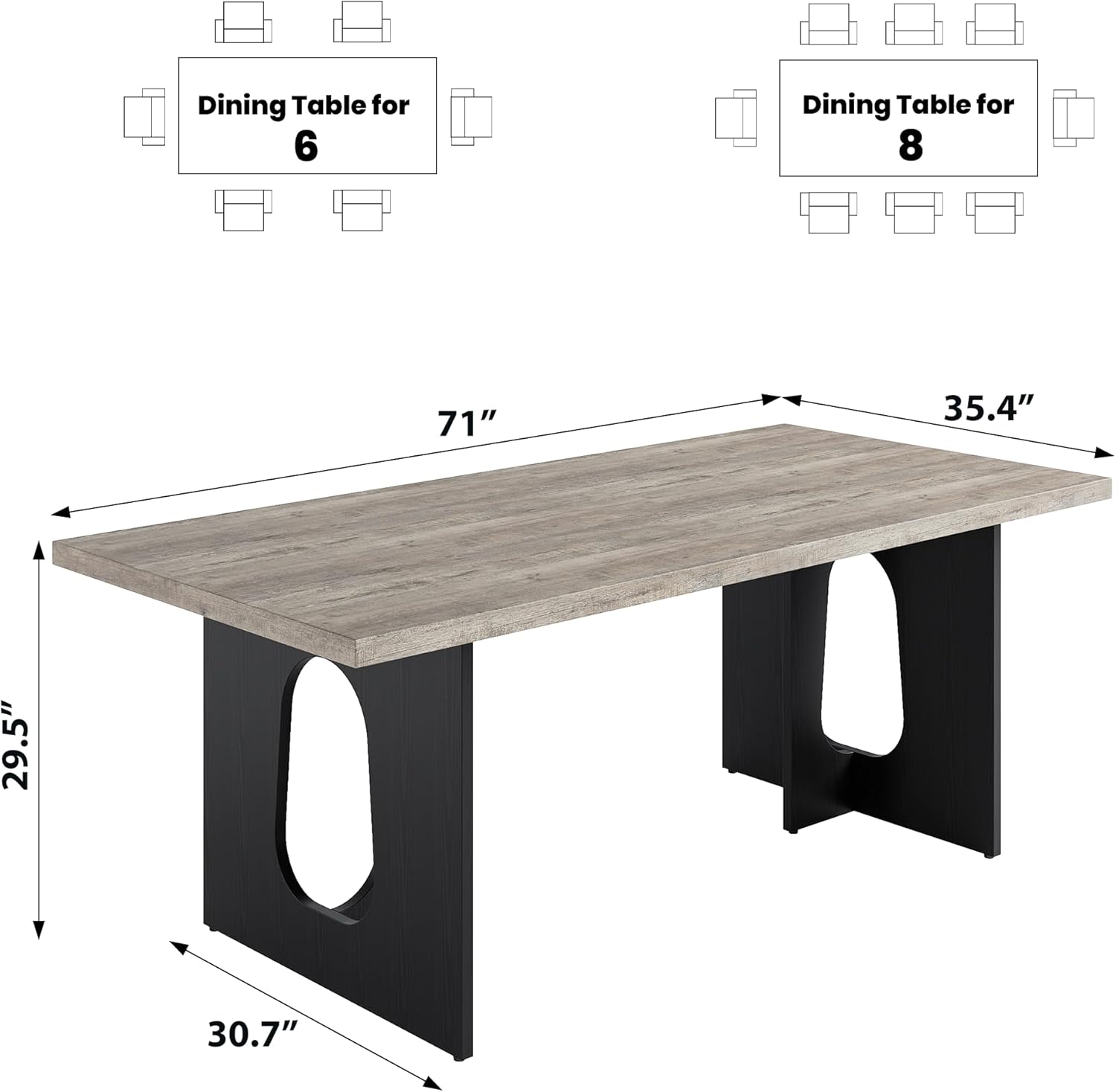 GarveeHome Dining Table for 6-8 People - 71" Modern Long Kitchen Table with Large Tabletop & Heavy Duty Pedestal Legs, Dinner Table for Kitchen, Conference Room, Home, Grey & Black
