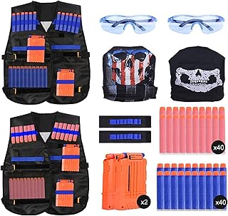 EXTSUD Kids Tactical Vest, 2 Sets Tactical Vest for Nerf Guns N-Strike Elite Series with 80Pcs Refill Darts, 2 Reload Clips, 2 Tactical Masks, 2 Wrist Bands and 2 Protective Glasses