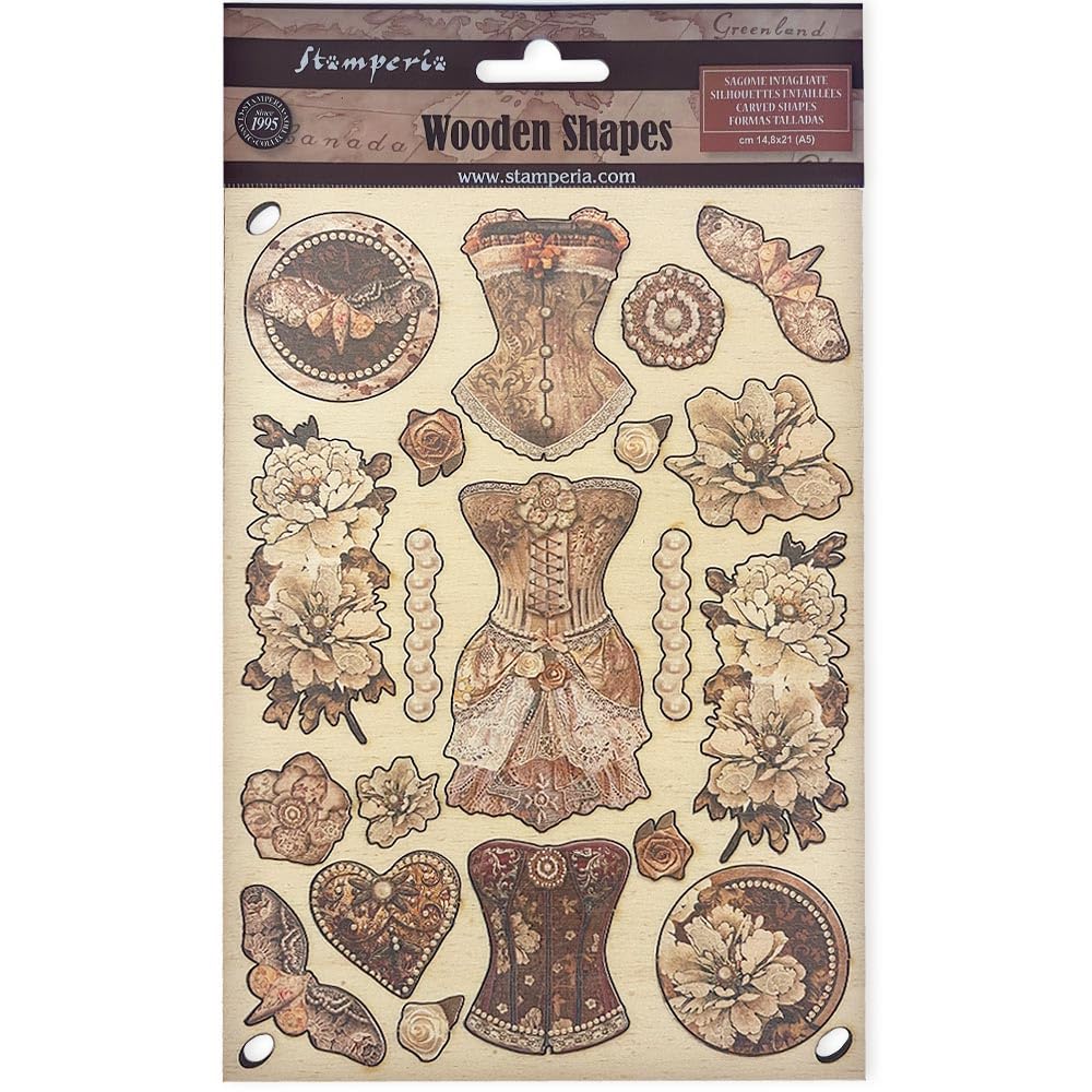 Stamperia, Coloured Wooden Shapes for Scrapbooks Albums, Cards, Bullet Journals and More, Laser Cut