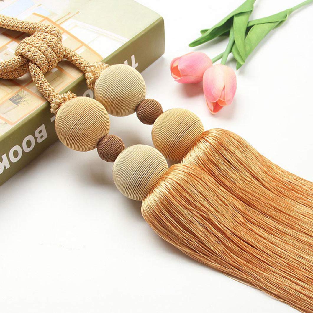 1 paire d'embrasses de rideaux en polyester tressé avec pompons à suspendre pour salon, porche, chambre à coucher, jaune, taille unique