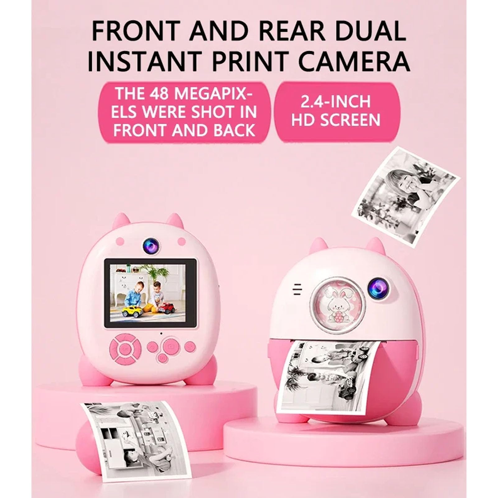 Caméra à imprimé instantané pour Les Enfants 3-12 Ans, Thermal Print Kids Camera Toy Est Un Surprise pour Les Filles et Les Garçons, 48 ​​MP Photo, 1080p Video, 3 Rouleaux de