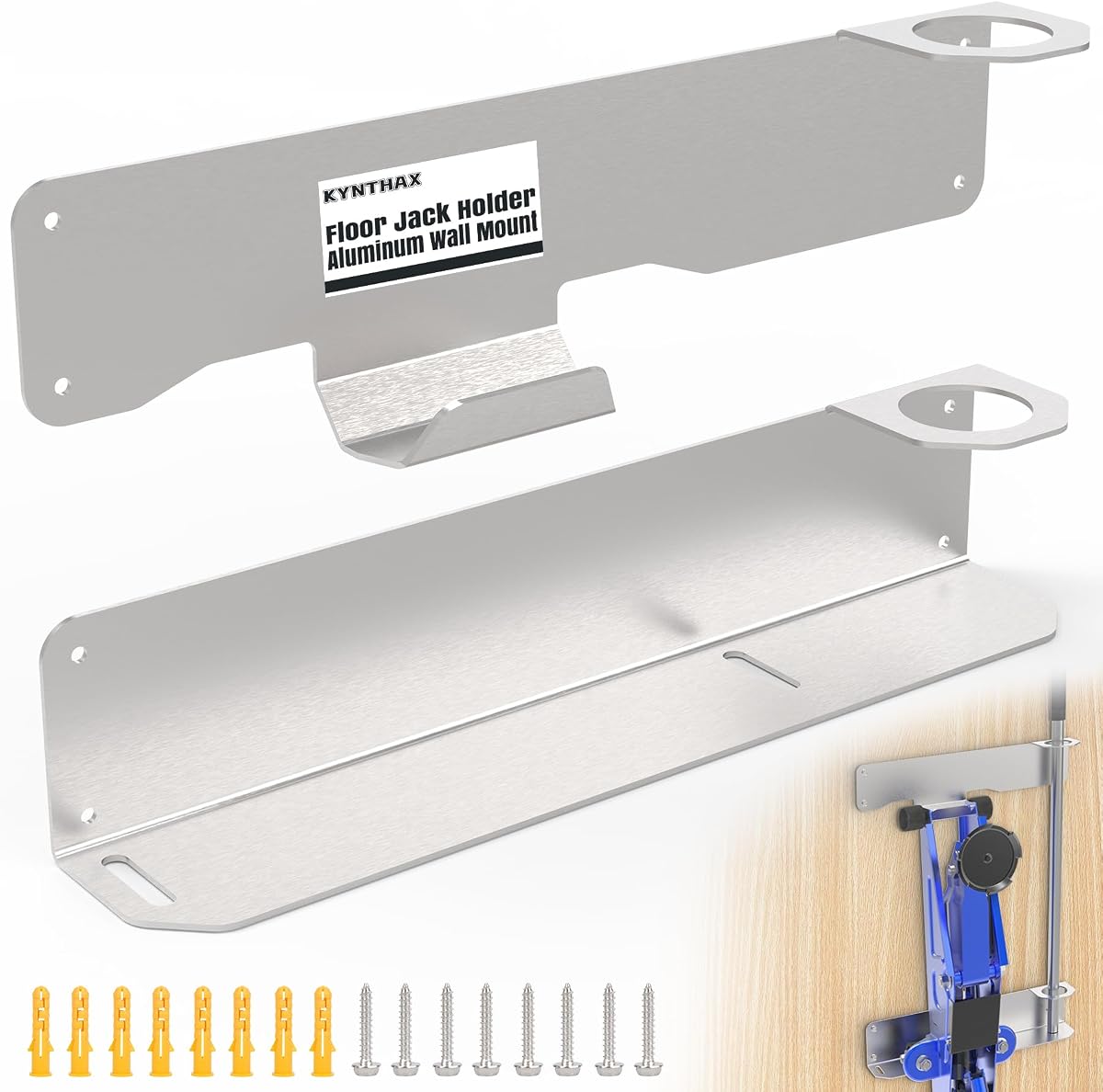 1.5-3 Ton Floor Jack Wall Mount, Aluminum Low Profile Jack Holder | Handle Storage, Anti-Rust Durable, Fits Racing Jack, Single / Dual Front Wheel, Fits 16" OC Wall Studs, Easy Install, Silver