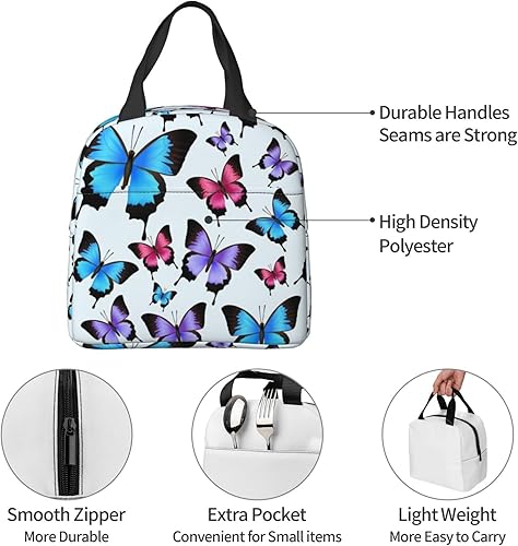 Miniatura 3 de Mariposa azul mariposas rosas reutilizable aislada bolsa de almuerzo impermeable para mujeres y hombres lonchera térmica para el trabajo oficina