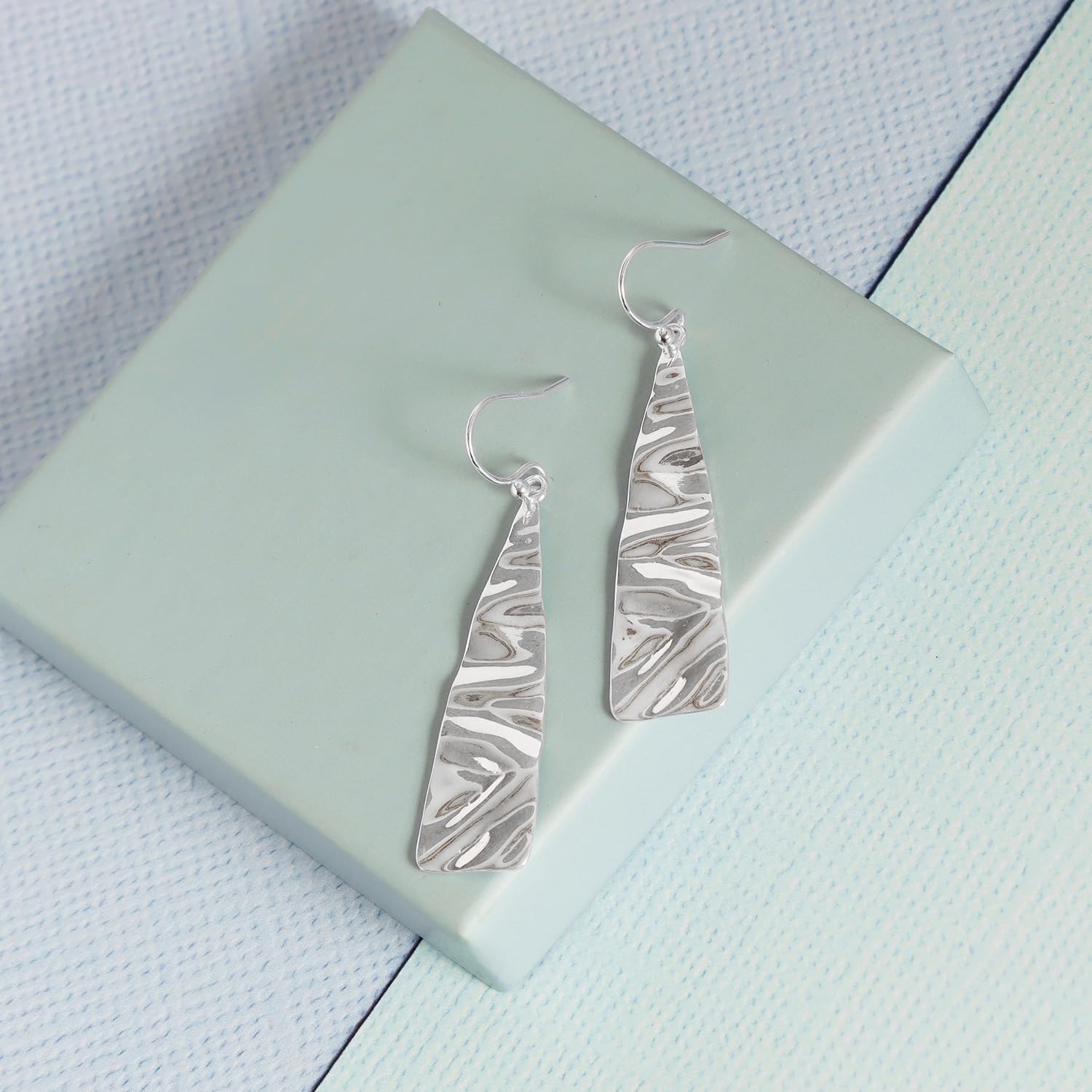 LeCalla 925 Sterling Silver Earrings | Tapered Wrinkle Design | Lightweight Statement Hammered Teardrop Earrings for Women | Textured Drop Dangle Jewelry Gifts - Image 4