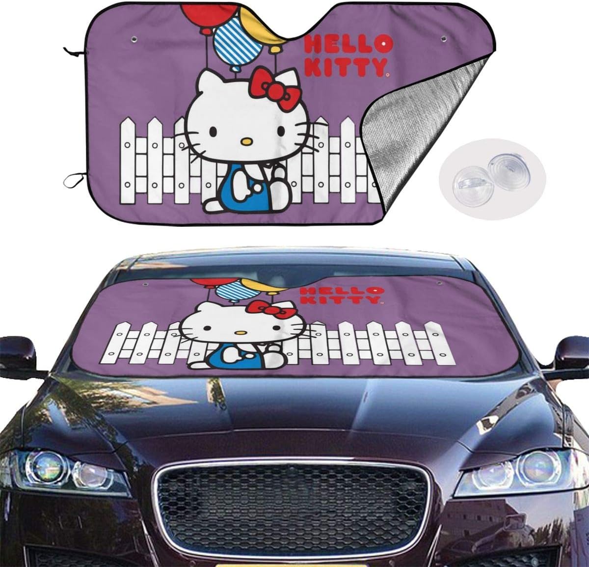 JNGBDGV Windshield Sun Shade Hello Kitty Holds Balloon Car Windshield Sunshade Keeps
