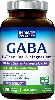 Innate Vitality GABA Supplements, L-Theanine, Magnesium Glycinate, B Complex, Vitamin B6, Vegan, Non-GMO, for Calm, Focus, Mental Clarity, Relaxation, 120 Capsules