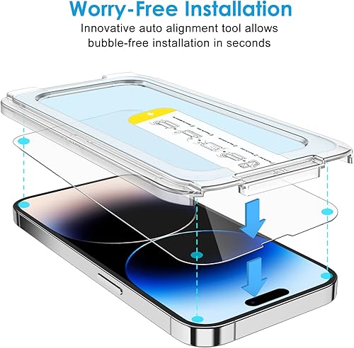 Miniatura 8 de JETech One Touch Install Protector de pantalla para iPhone 14 Plus de 6.7 pulgadas, película de vidrio templado de cobertura completa, kit de