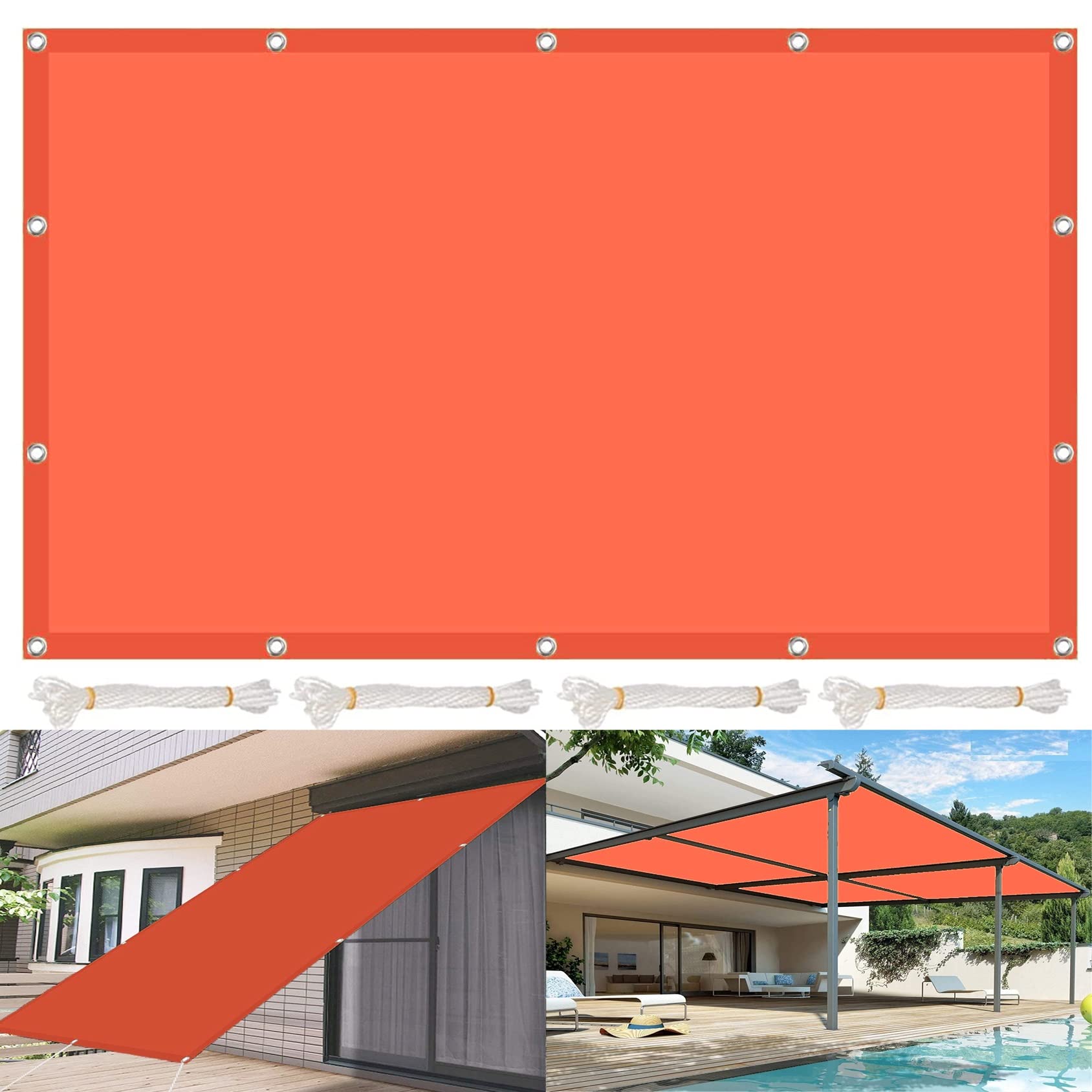 Voile d'ombrage imperméable 4.5x8m orange contre le soleil et la pluie de jardin
