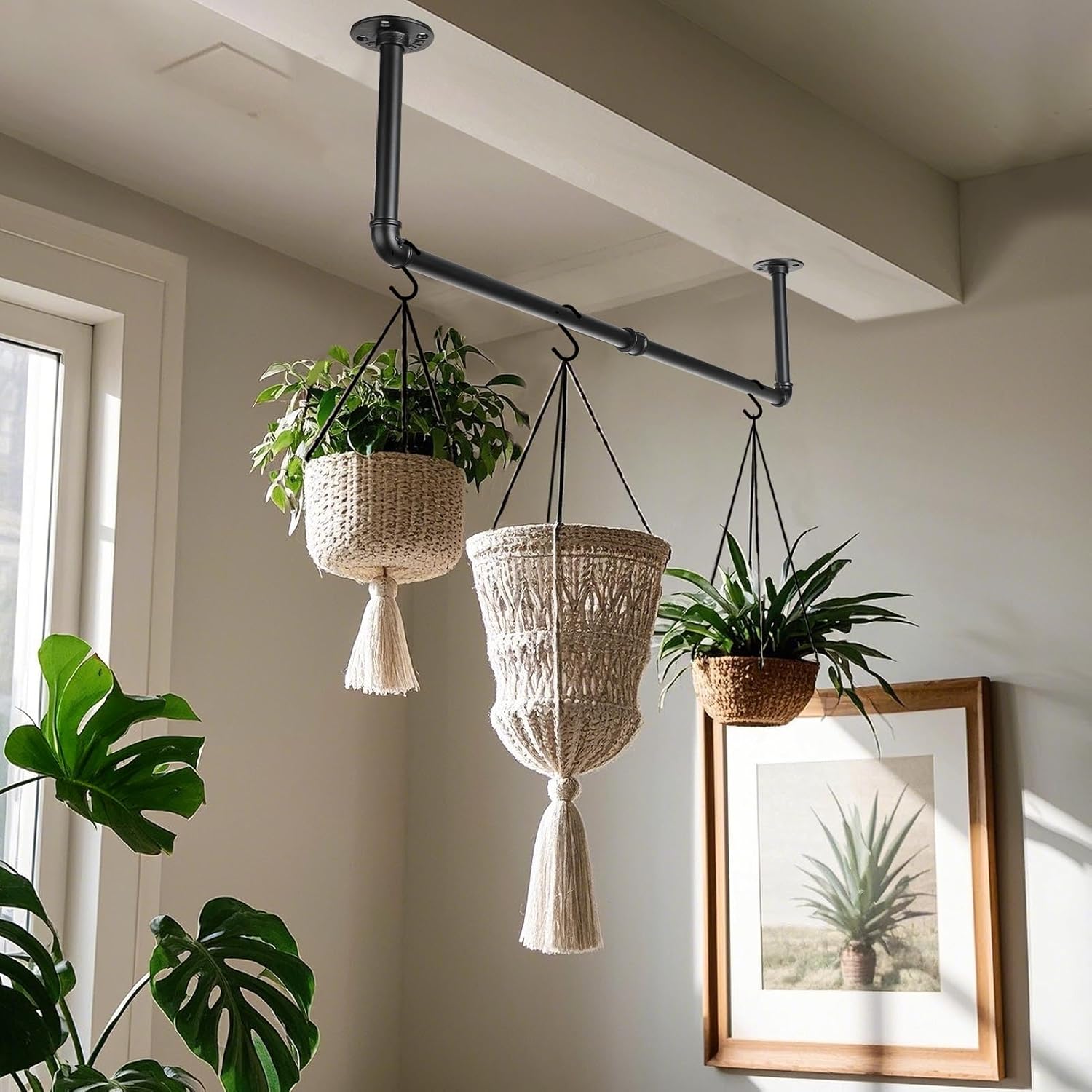 Bigmeta 34in Hanging Planters Rod for Indoor Plants - Max. Load 44 lb Black Metal Holder Rod for Wall Ceiling Decor, 1 Pcs (Pot Chain & Plants Not Included) - Image 5