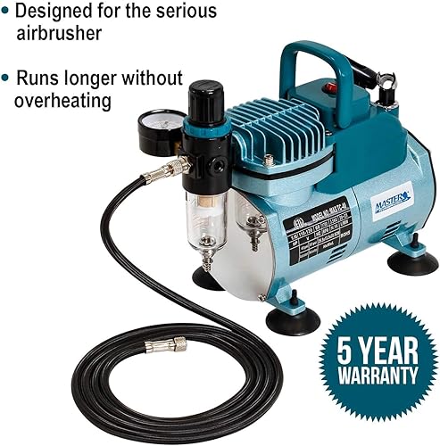 Miniatura 6 de Master Airbrush Modelo TC-40 - Cool Runner - Compresor de aire profesional de alto rendimiento con aerógrafo de un solo pistón con 2 soportes,