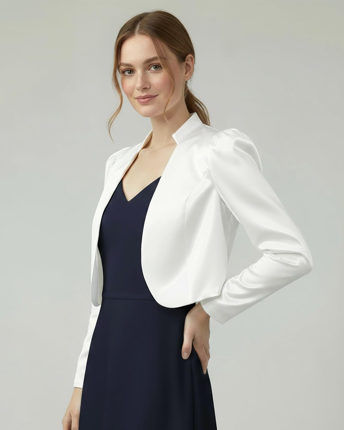 BlackButterfly Formal Satin Long Sleeve Bolero Shrug - Image 2