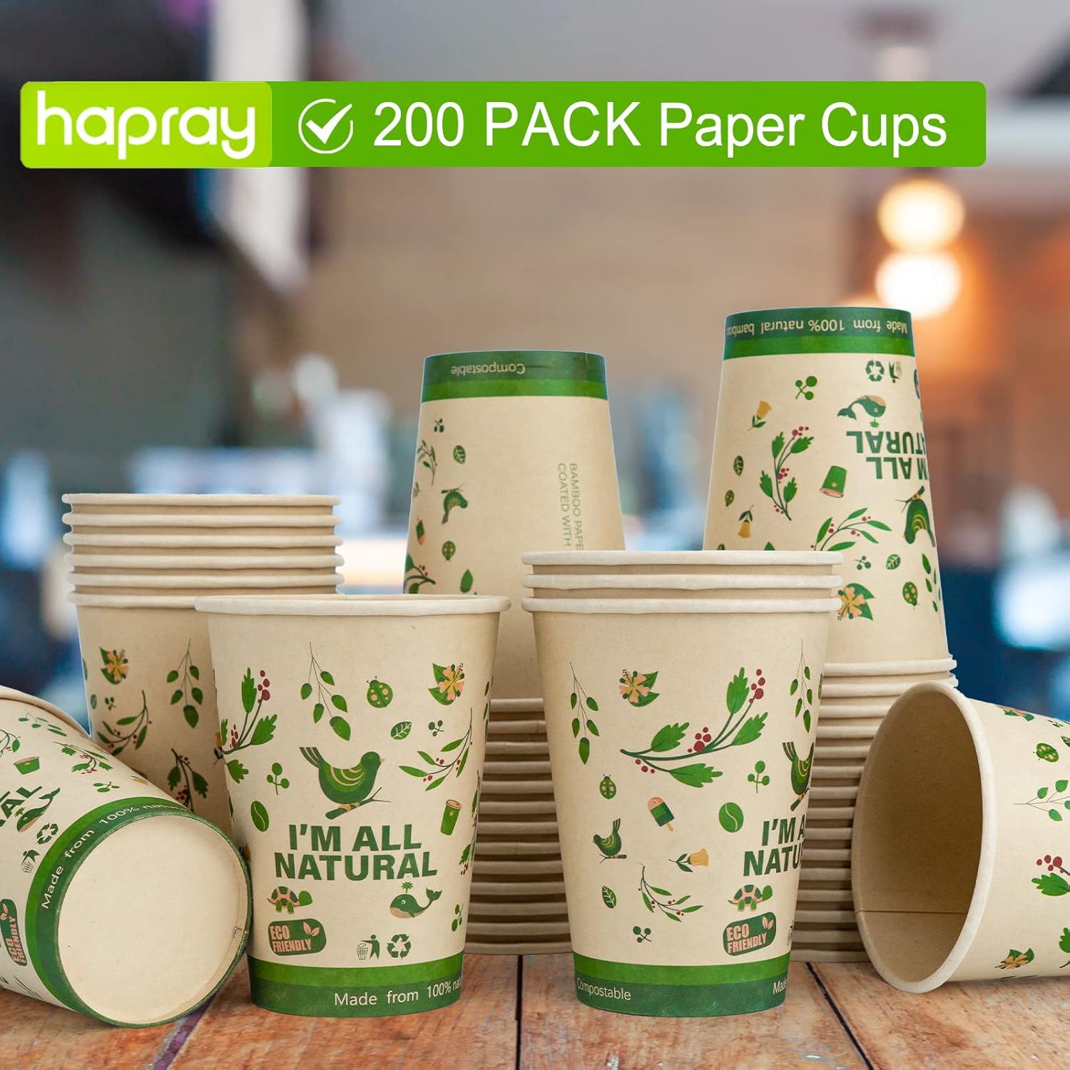 200 Pack 12oz Compostable Paper Cups, Biodegradable Disposable Hot Beverage Coffee Cup, Unbleached Hot Drinking Cups for Party, Picnic,Travel and Events