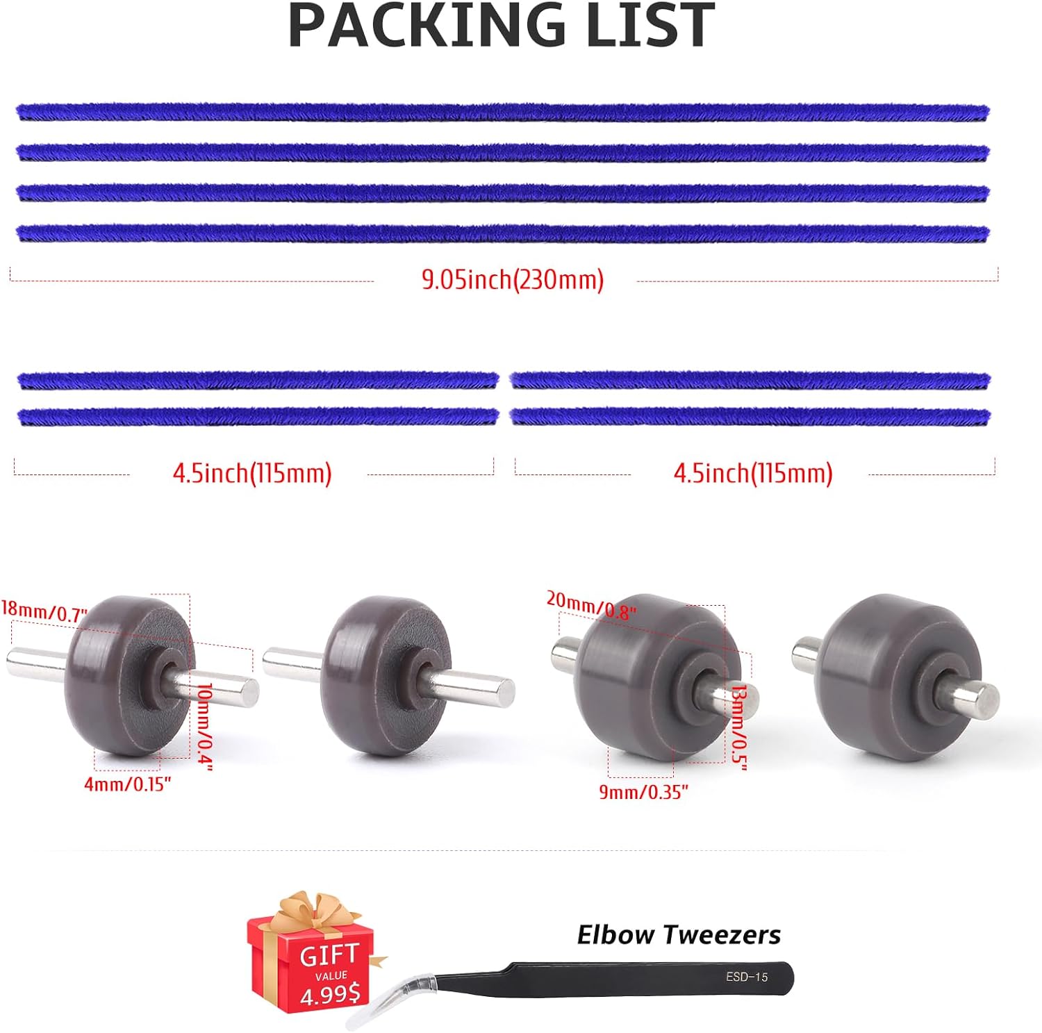 Soft Plush Strips and Wheels Kit Compatible with Dyson Vacuum Cleaner Soft Roller Cleaner Head Replacement parts, A Set of 6-Strips 9.1-Inch Soleplate Strips