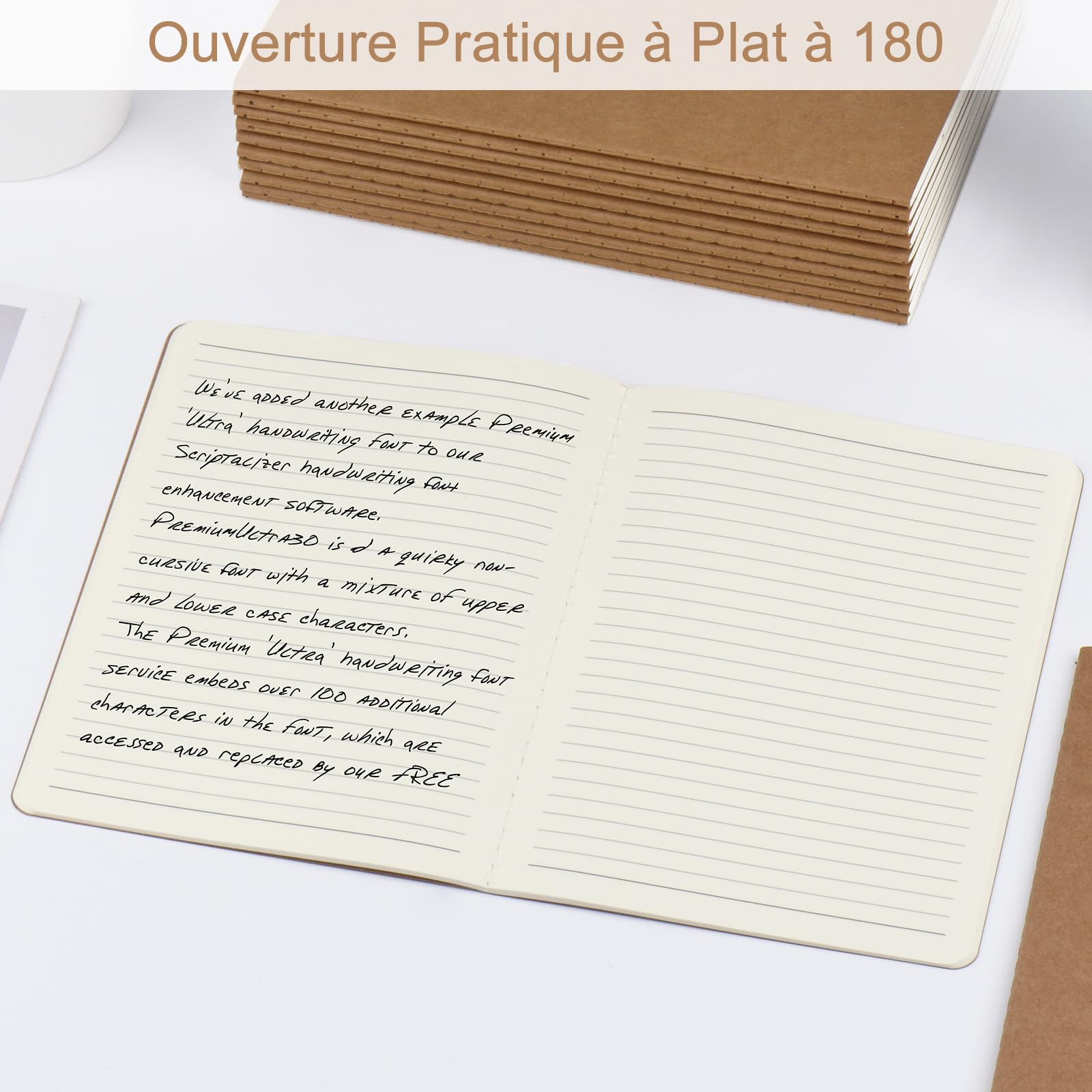 ZCZN A5 Cahiers Lignés Kraft 60 Pages par Bloc，Lot of 48 Blocs Carnet de Notes，80 gsm，Bloc Note Carnet Dessin，30 Feuillets Lignés
