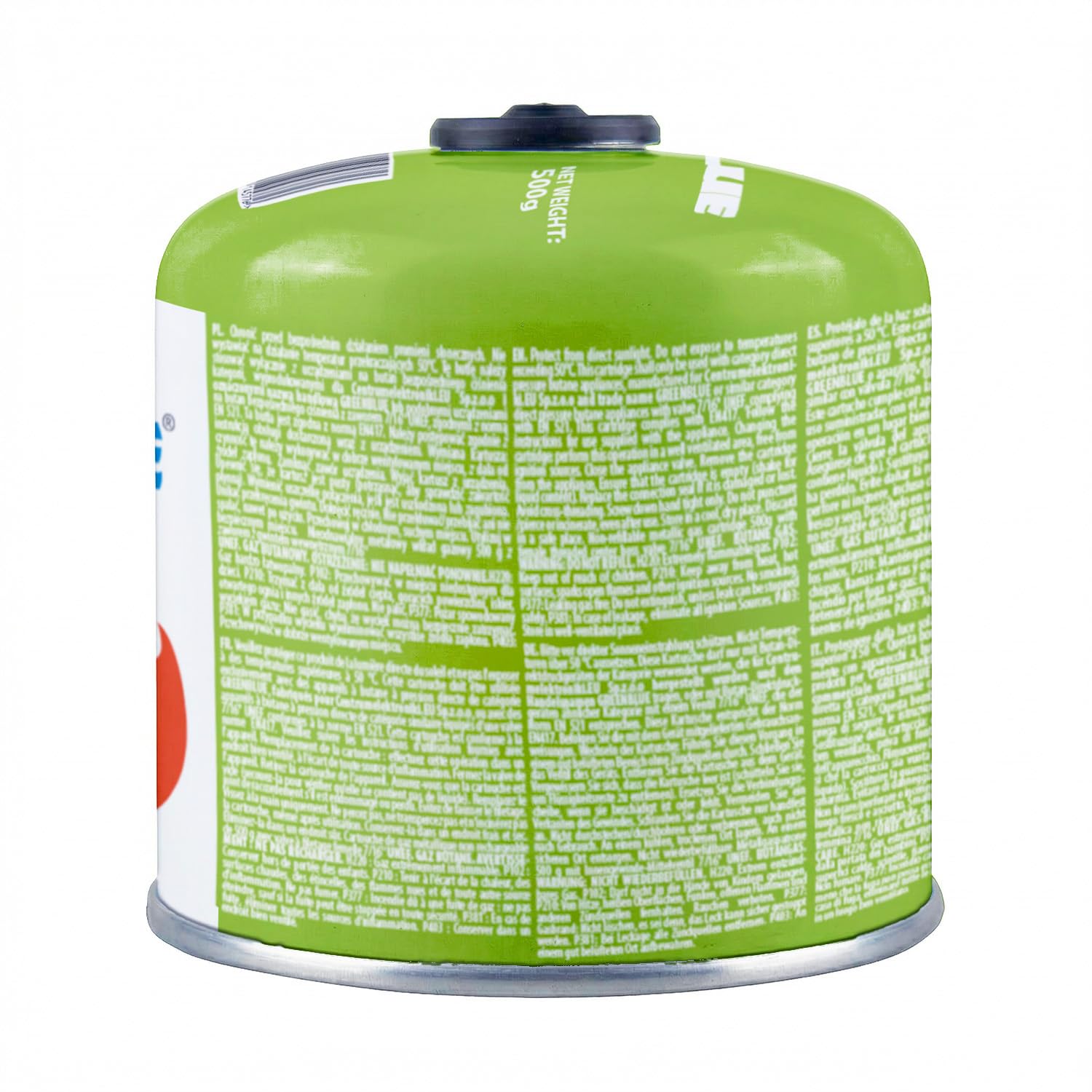 GreenBlue GB499 - Cartuccia gas 500 g (propano/butano) EN417, filettatura 7-16, sistema di sicurezza Gas Stop riutilizzabile, per fornelli da campeggio, bruciatori da esterno