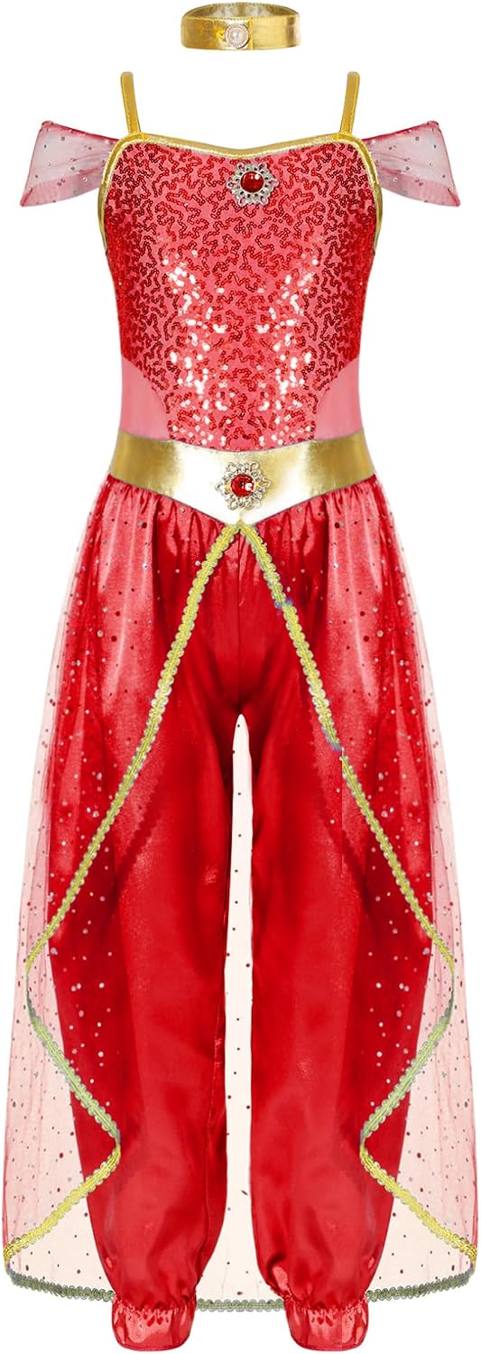 Choomomo Arabian Girls Princess Jumpsuit with Choker for Halloween Birthday Theme Party Fancy Outfit