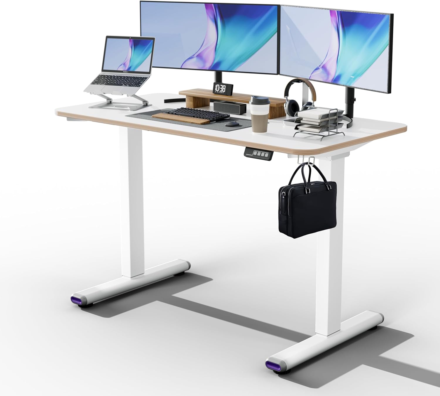 NearHub Electric Adjustable Standing Desk, 48" x 24" Premium One-Piece White Top Sit Stand Desk, Height Adjustment Computer Desk, Ergonomic Work Desks for Home Office (OD20 White, 48”×24”)