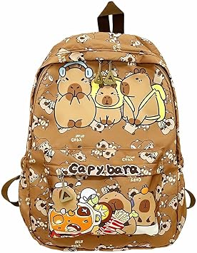 Capybara Backpack School Bag,Cartoon Animal Backpack, Gift for Boys Girls, Adorable Rucksack,Lightweight & Durable, Ideal for School, Travel & Gifts,Khaki Brown Khaki1