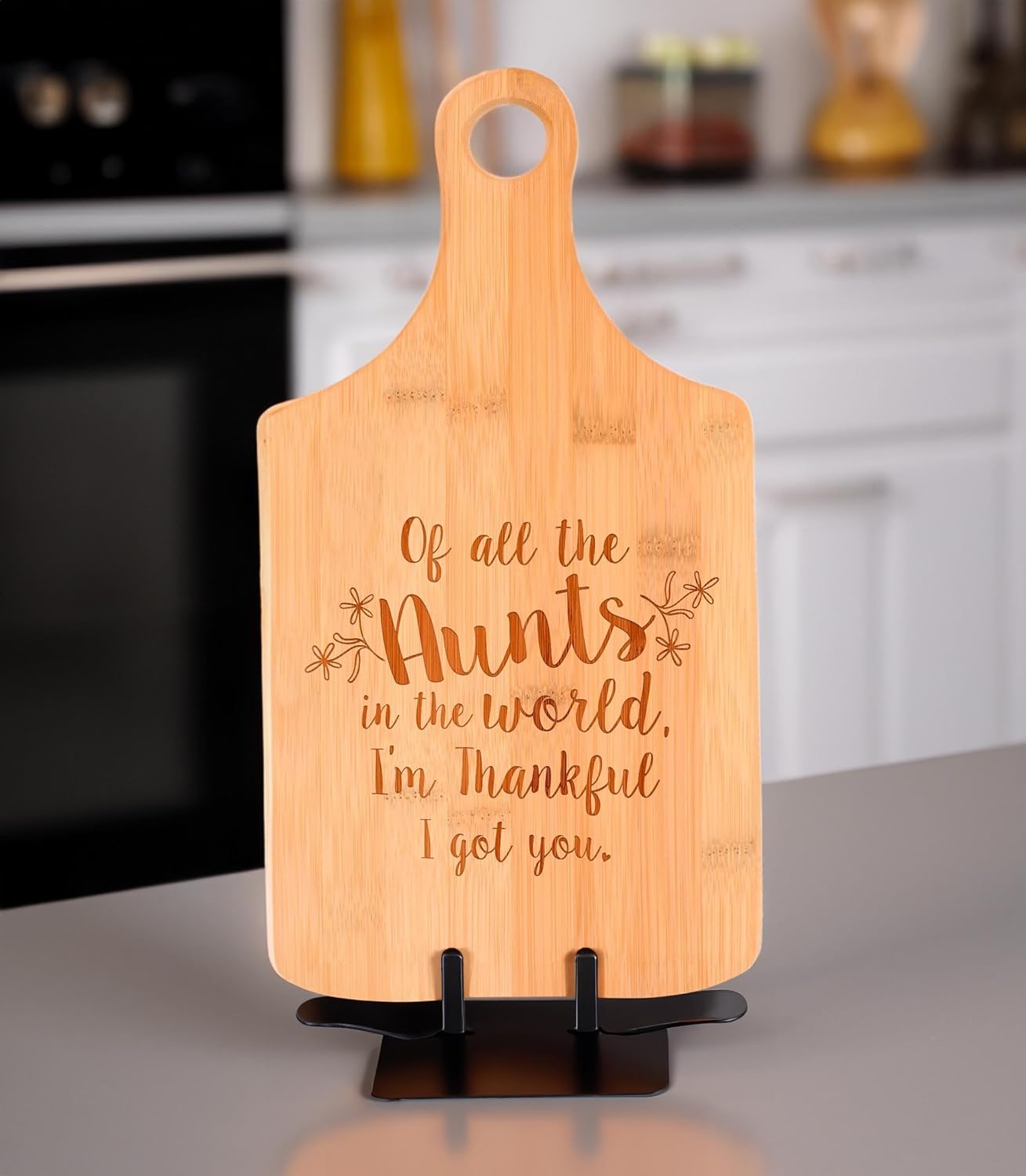 Aunt Present Of All the Aunts In The World I'm Thankful I Got You Decorative Paddle Shaped Wood Serving Board