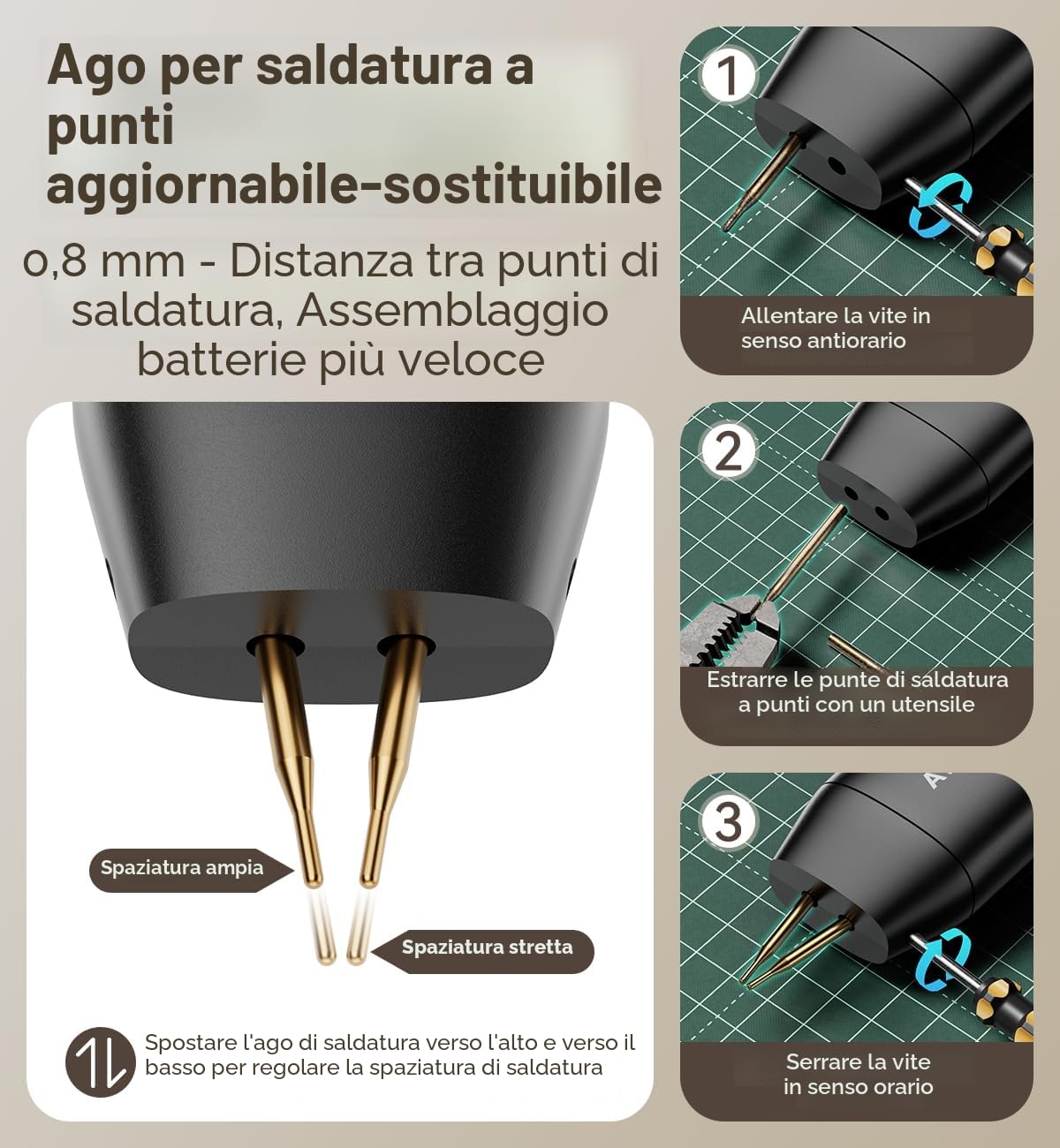 Saldatrice a Punti per Batterie,AWithZ Saldatrice a Punti H1,con aghi di ricambio,11 ingranaggi regolabili, modalità automatica e manuale per batteria 18650, saldatura di fogli di nichel-platino