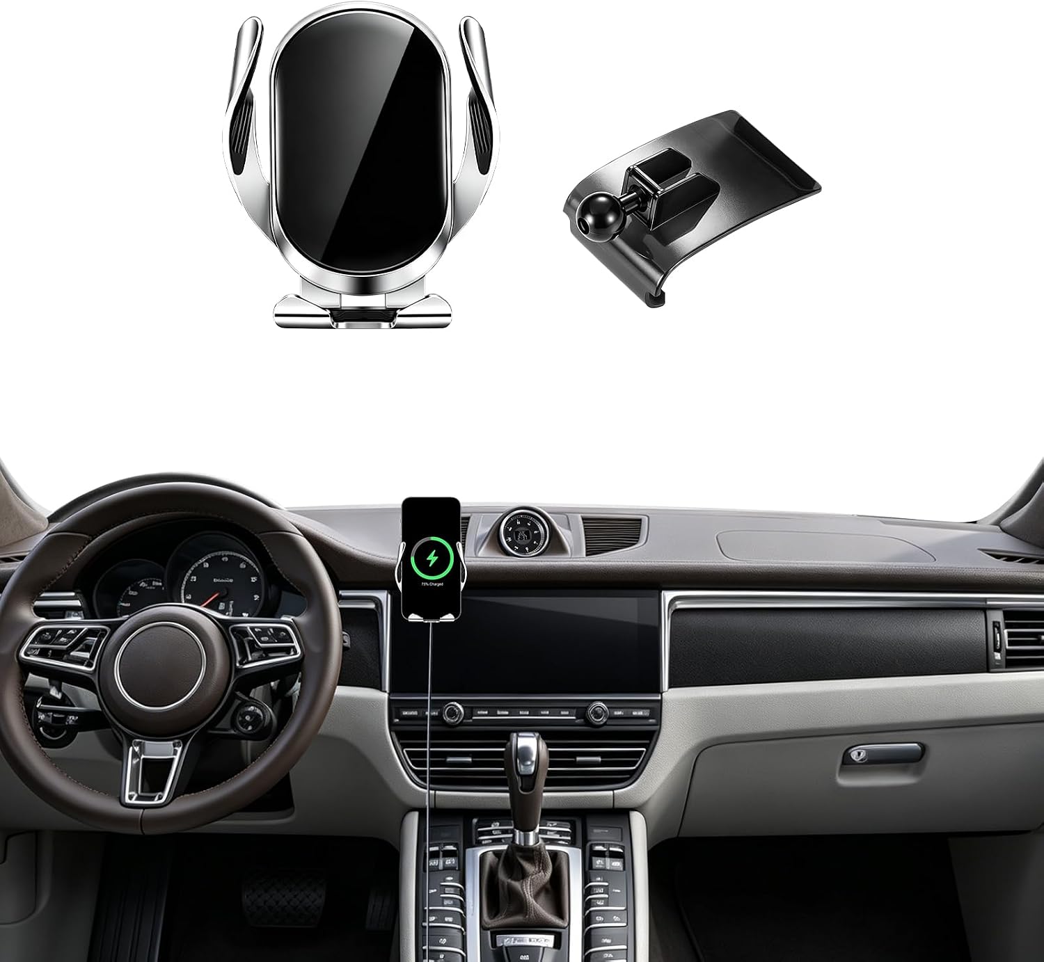 Auto-Clamping Car Phone Mount for Porsche Ma-can 2014-2025, 15W Wireless Charging Car Holder for iPhone and Samsung, 360° Rotation Phone Holders, Ideal Car Accessories for Men and Women
