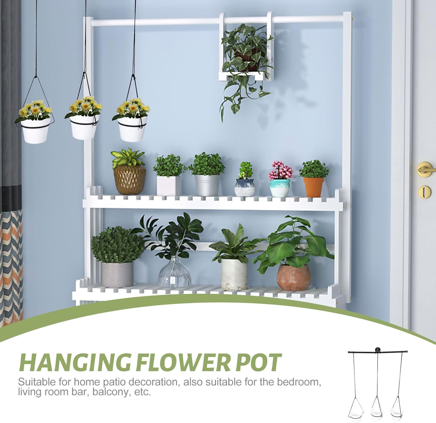 VILLCASE Indoor Hanging Planter Rack Removable Black Iron Flowerpot Holder, Ceiling Plant Hanger for Wall-mounted Indoor Gardening, Large Hanging Flowerpot Holder for Home and Office