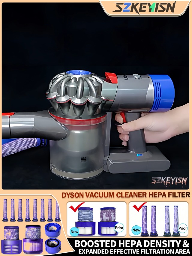 Image of 3 Pack V10 Filters Compatible with Dyson, 2 Brushes, Replaces 969082-01 | Includes 3 washable filters and 2 brushes; fits V10 Absolute, Animal, Motorhead, Total Clean, SV12 and SV27; not for V11