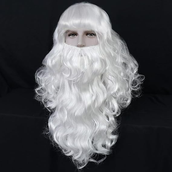 ANOGOL Silver Wigs with Beard Old Mens Wig Cosplay White Beard Wigs