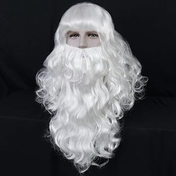 ANOGOL Silver Wigs with Beard Old Mens Wig Cosplay White Beard Wigs