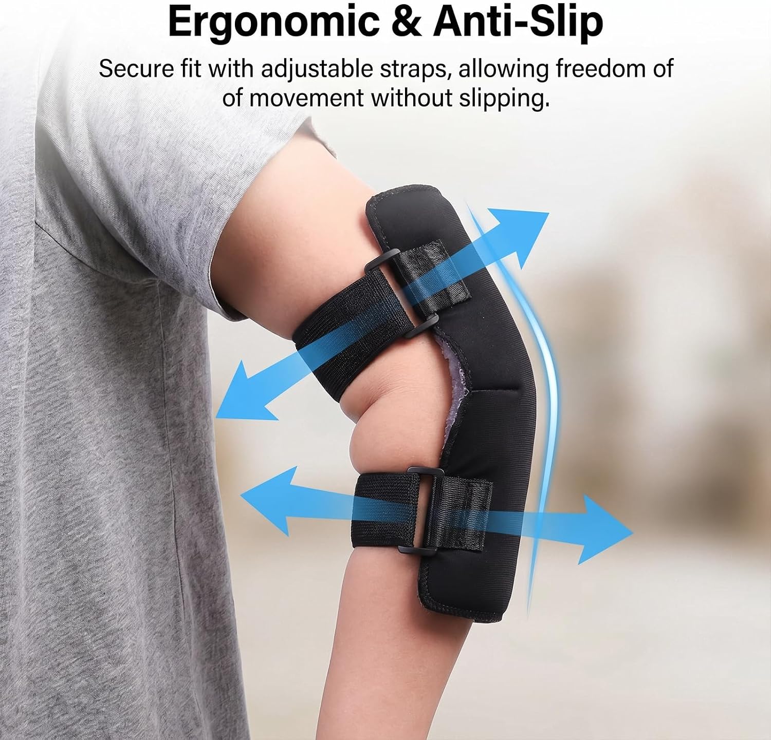 1 Pc Elbow Pressure Sores Protector, Waterproof Black Outer & Gray Long Fur Inner, Adjustable Elbow Knee Shoulder Pad for Bedridden Elderly, with Extra Hook and Loop Fastener Strap